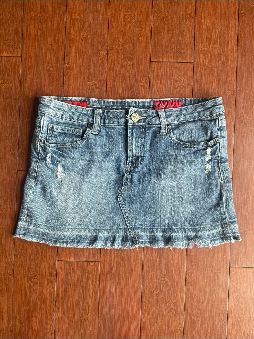 YASO Distressed‎ Denim Mini Skirt - Size 7/8 / 29